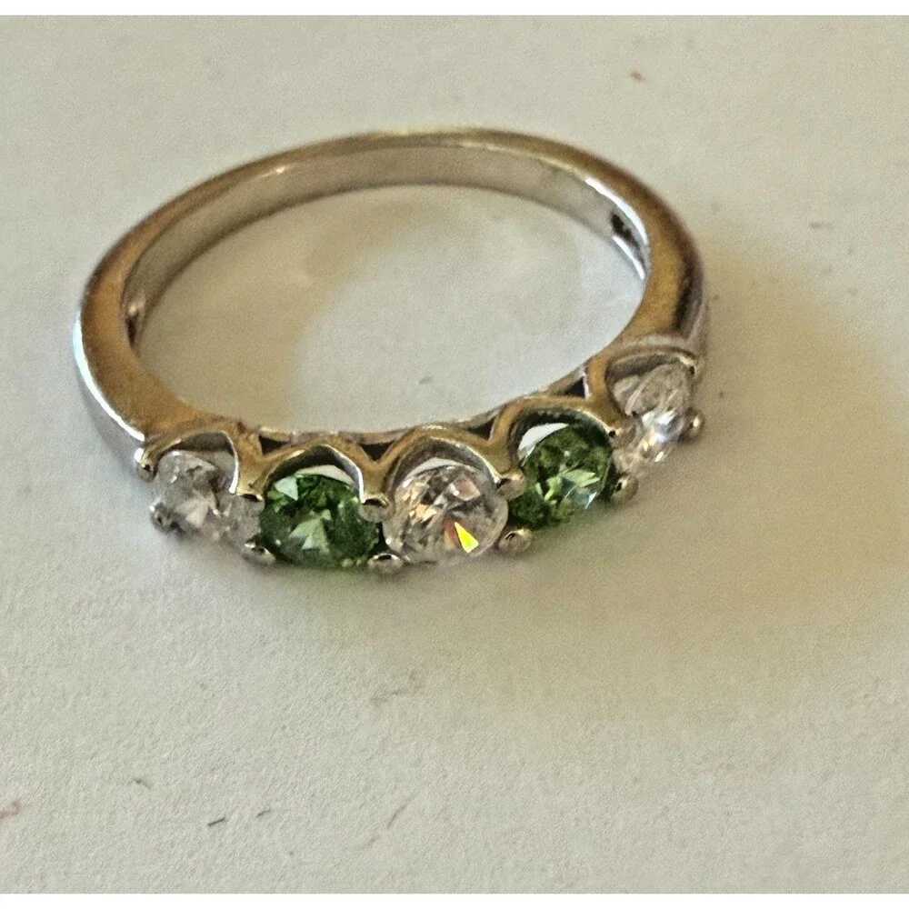 Vintage Sterling Silver Emerald White CZ Multi Stone Ring Size 9.75